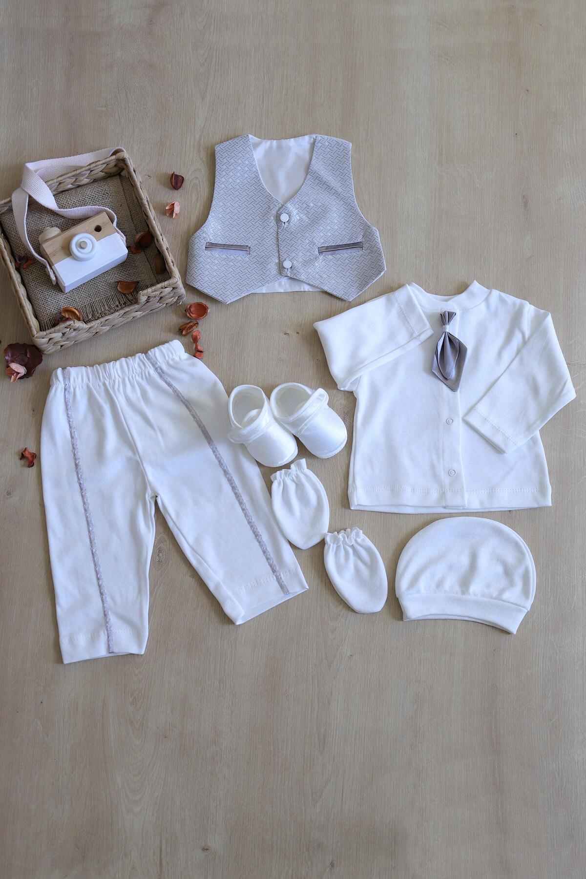 Sitilin Erkek Bebek Yelekli Papyonlu Mevlit Takımı Lüks Özel Gün ve Mevlütlük Süslü Set 0 - 3 AY STL6409 fotoğrafı 3 (önizleme)