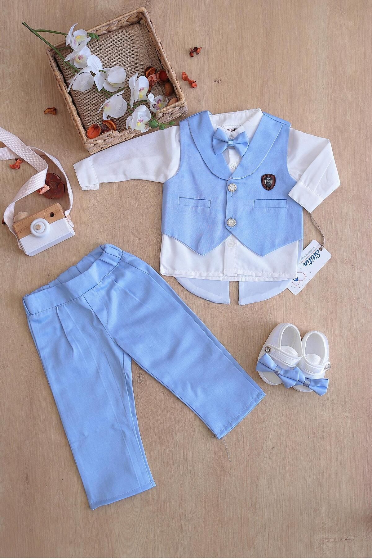 Sitilin Erkek Bebek Yelekli Papyonlu Mevlit Takımı Lüks Özel Gün ve Mevlütlük Süslü Set 0 - 4 AY STL6408 fotoğrafı 2 (önizleme)