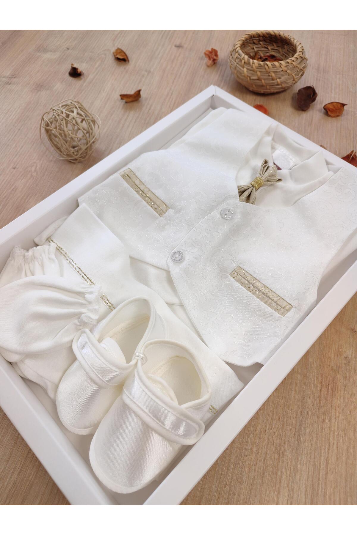 Sitilin Erkek Bebek Yelekli Kravatlı Mevlit Takımı Lüks Özel Gün ve Mevlütlük Süslü Set 0 - 3 AY STL6625 fotoğrafı 3 (önizleme)