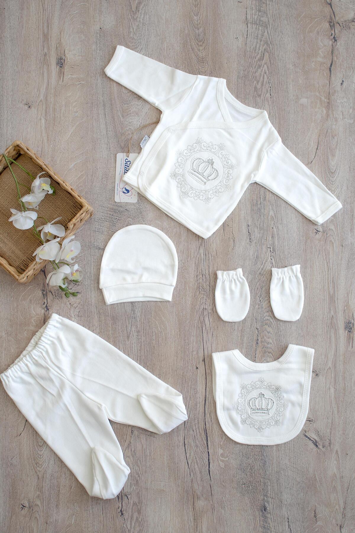 Sitilin Kız Erkek Bebek Taşlı Süslü 5 Li Hastane Çıkışı Yenidoğan Set STL6260 fotoğrafı 2 (önizleme)