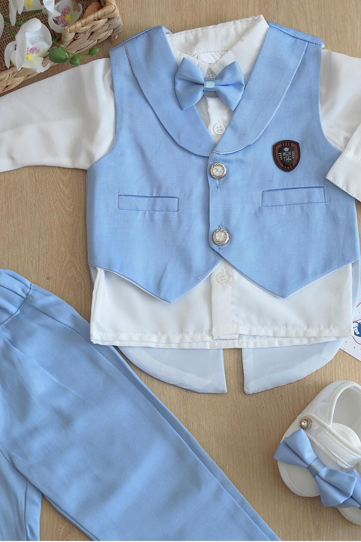 Sitilin Erkek Bebek Yelekli Papyonlu Mevlit Takımı Lüks Özel Gün ve Mevlütlük Süslü Set 0 - 4 AY STL6408 fotoğrafı 4 (önizleme)
