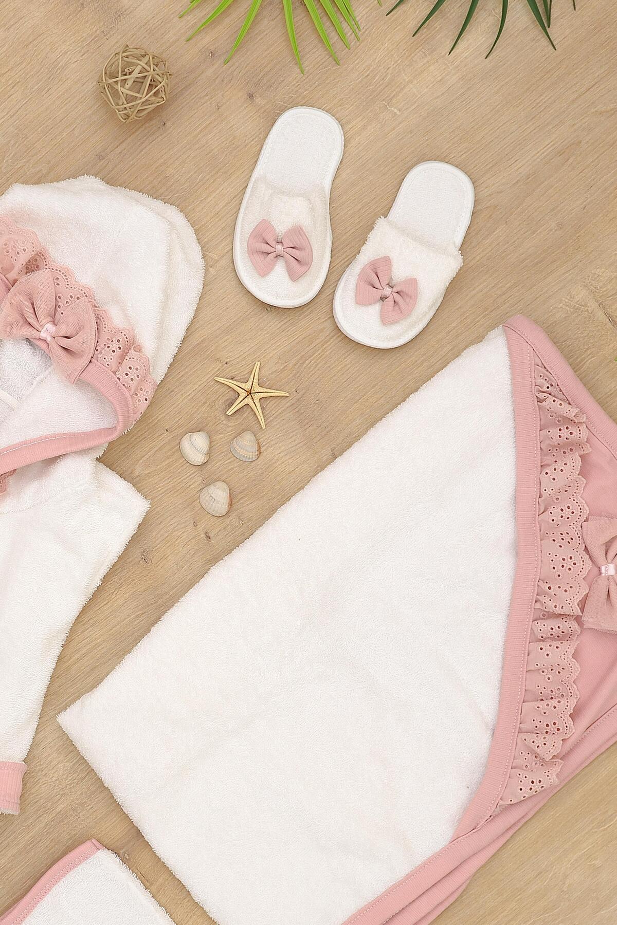 Sitilin Kız Bebek Lüks Bornoz Takımı  Havlu Seti % 100 Pamuk Kumaş 0- 2 Yaş STL6771 fotoğrafı 5 (önizleme)