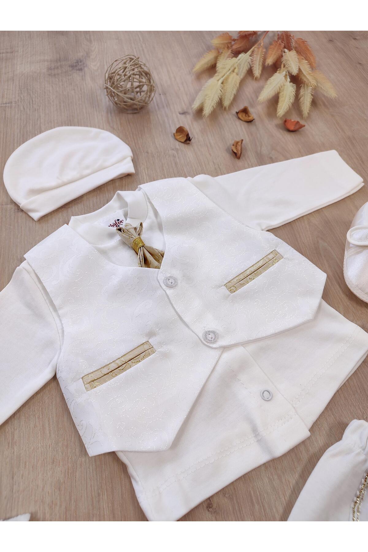 Sitilin Erkek Bebek Yelekli Kravatlı Mevlit Takımı Lüks Özel Gün ve Mevlütlük Süslü Set 0 - 3 AY STL6625 fotoğrafı 4 (önizleme)