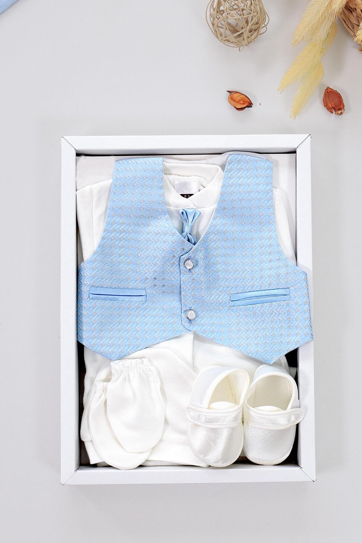 Sitilin Erkek Bebek Yelekli Kravatlı Mevlit Takımı Lüks Özel Gün ve Mevlütlük Süslü Set 0 - 3 AY STL6652 fotoğrafı 3 (önizleme)