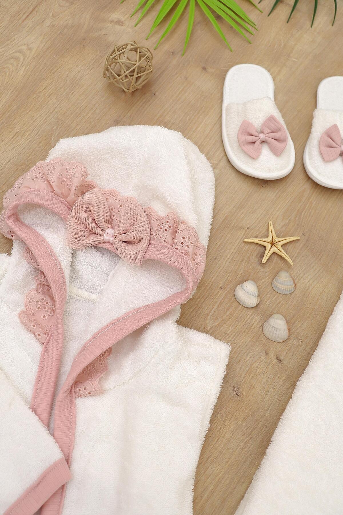 Sitilin Kız Bebek Lüks Bornoz Takımı  Havlu Seti % 100 Pamuk Kumaş 0- 2 Yaş STL6771 fotoğrafı 4 (önizleme)