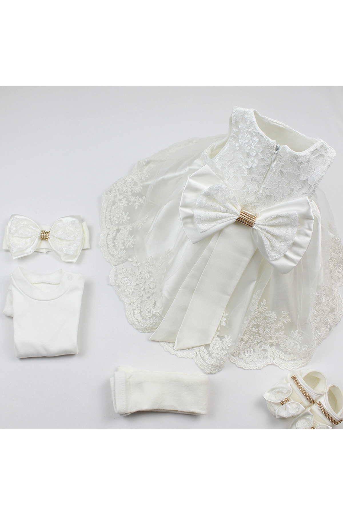 Sitilin Kız Bebek Mevlüt Elbisesi Gelinlik Fransız Dantelli Abiye STL11013 fotoğrafı 2 (önizleme)