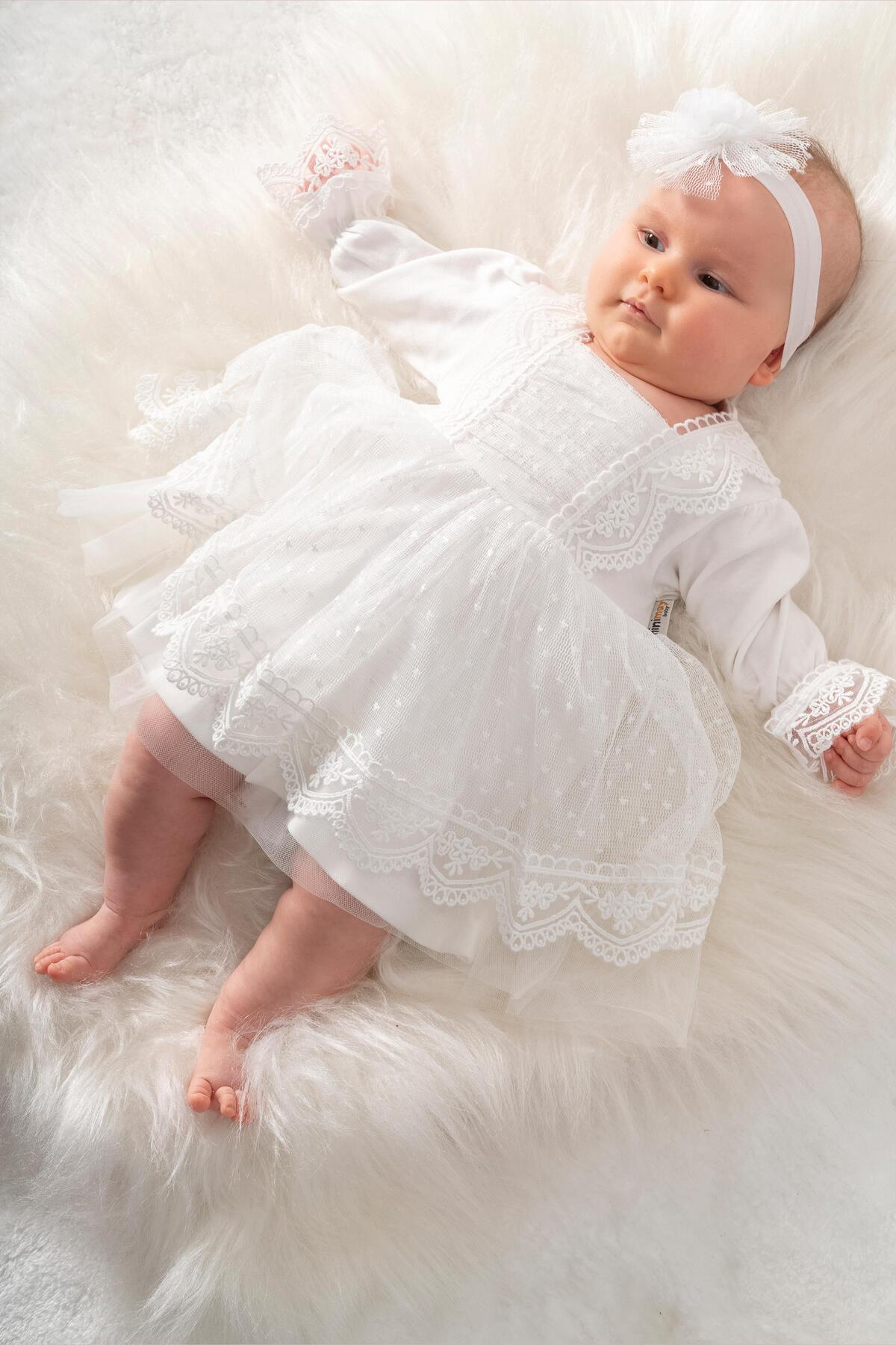Sitilin Kız Bebek Mevlüt Elbisesi Gelinlik Fransız Dantelli Mevlit Takımı Bebek Mevlütlük Seti STL6565 fotoğrafı 4 (önizleme)
