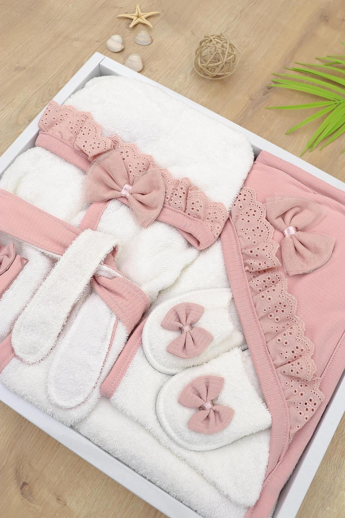 Sitilin Kız Bebek Lüks Bornoz Takımı  Havlu Seti % 100 Pamuk Kumaş 0- 2 Yaş STL6771 fotoğrafı 3 (önizleme)