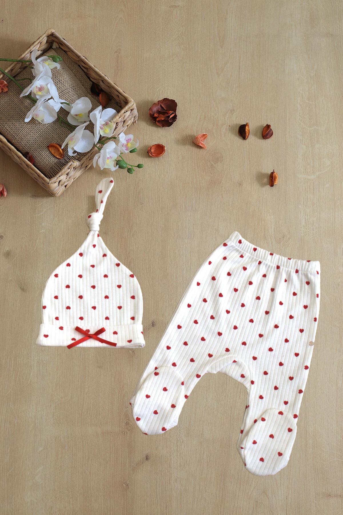 Sitilin Kız Bebek Beyaz Kalpli Lüks Süslü 5 Li Hastane Çıkışı Yenidoğan Set STL6231 fotoğrafı 5 (önizleme)