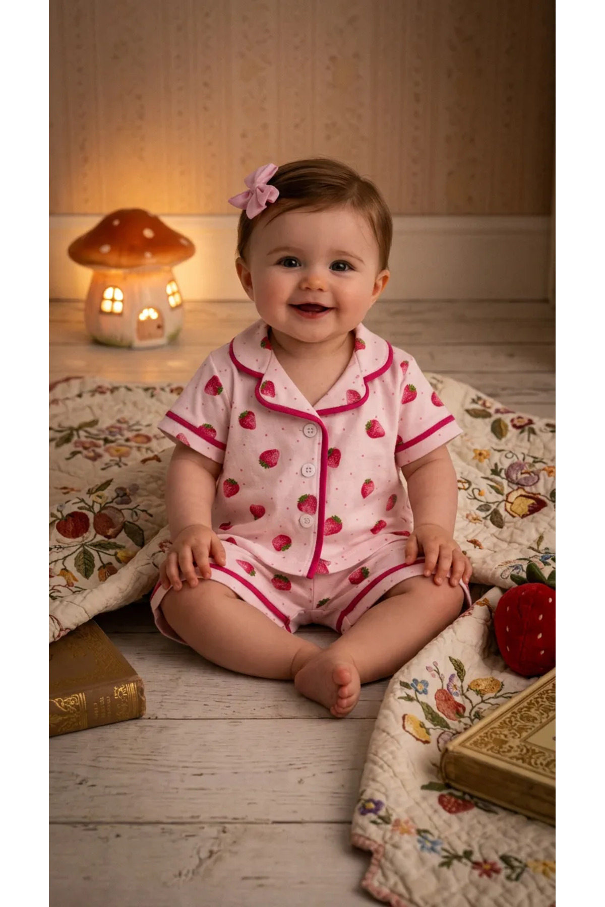 ULTİMA BABY Kız Bebek Çilek Desenli Pijama Takımı -Pembe fotoğrafı 2 (önizleme)