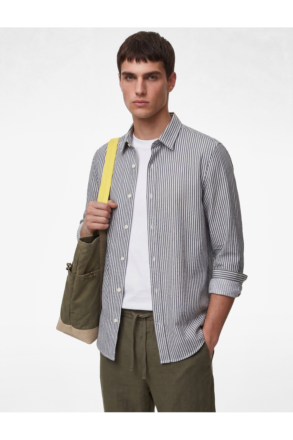 Koton Regular Fit Viscose Blended Buttoned Shirt with Collar Stripes and Long Sleeves