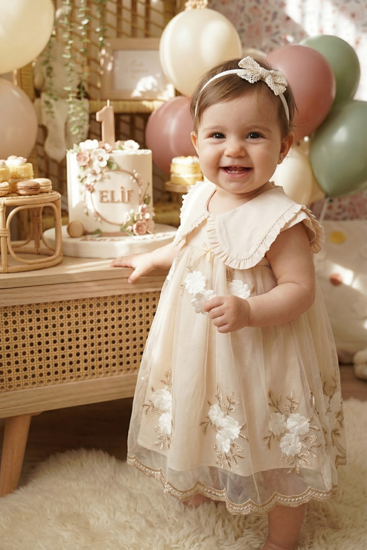 ALYRA Kız Bebek Elbise Kısa Kollu Bebe Yaka Vintage Çiçekli Doğum Günü Özel gün Parti Günlük Elbise fotoğrafı 2 (önizleme)