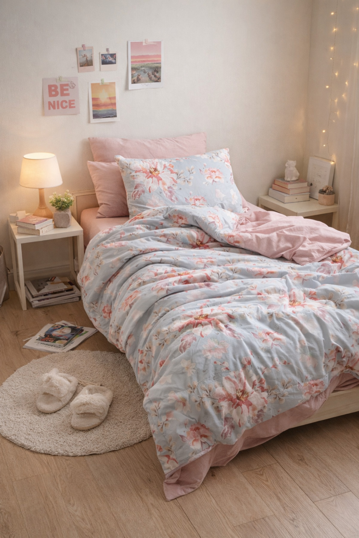 Lastikli Çarşaflı Tek Kişilik Nevresim Takımı ROSE