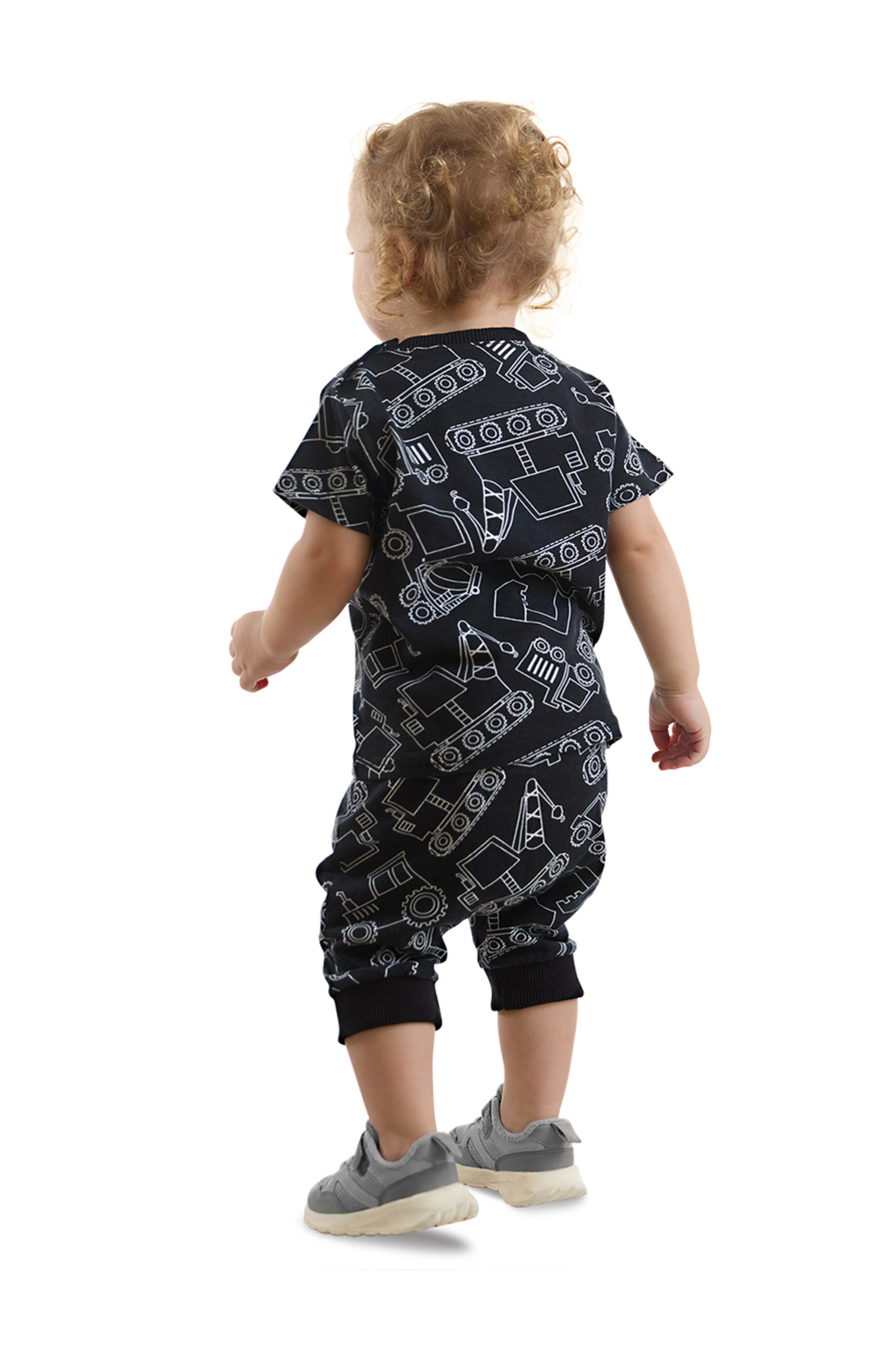 Denokids Araba Erkek Bebek Siyah Yazlık T-Shirt Kapri Şort Takım fotoğrafı 2 (önizleme)