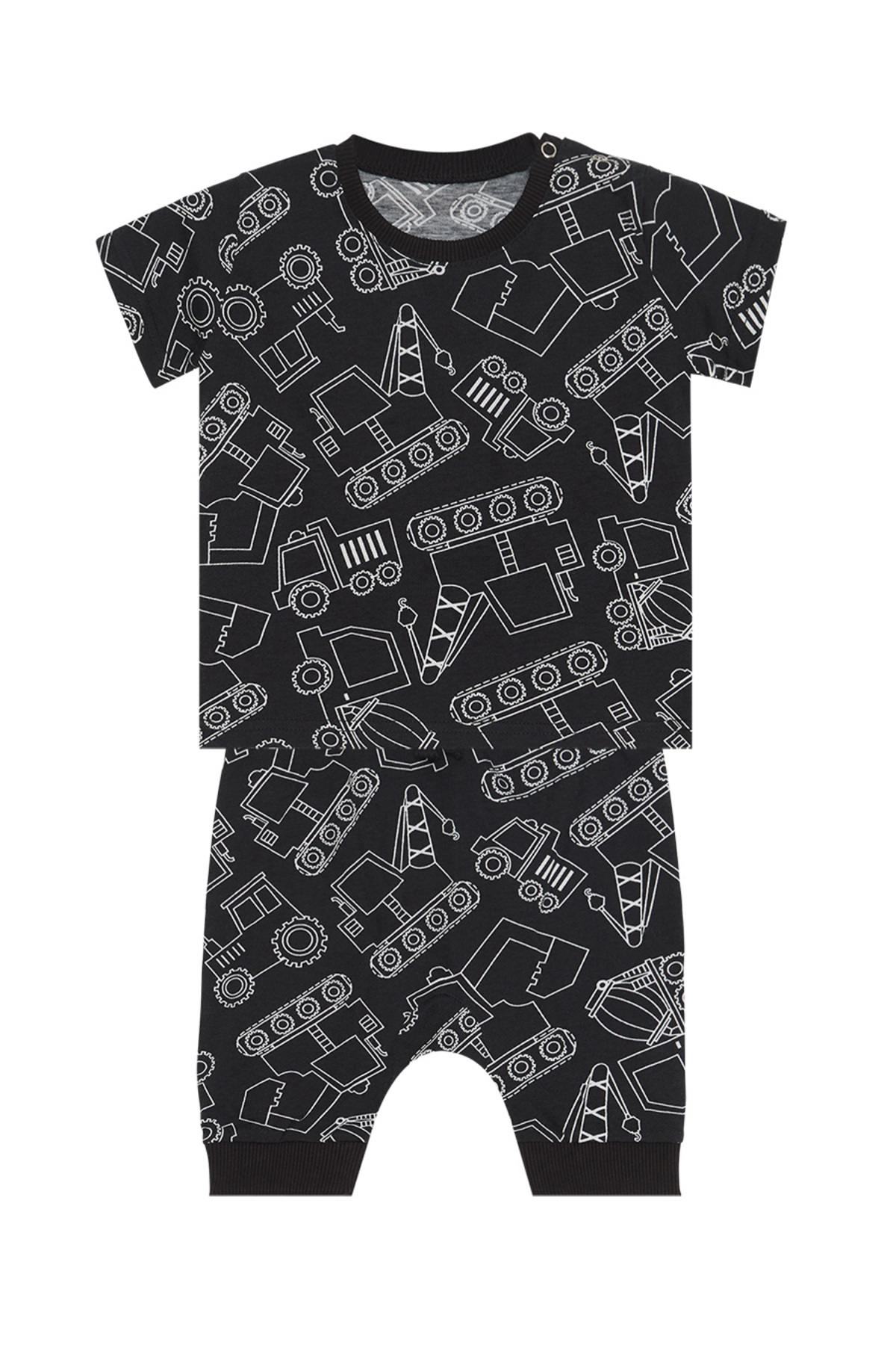 Denokids Araba Erkek Bebek Siyah Yazlık T-Shirt Kapri Şort Takım fotoğrafı 3 (önizleme)