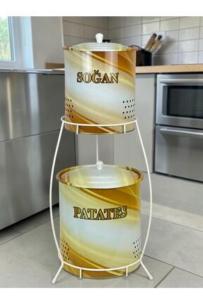 metalshop 2 Katlı Küçük Boy Metal Patates Soğan Kovası - Sebzelik - Patates S...
