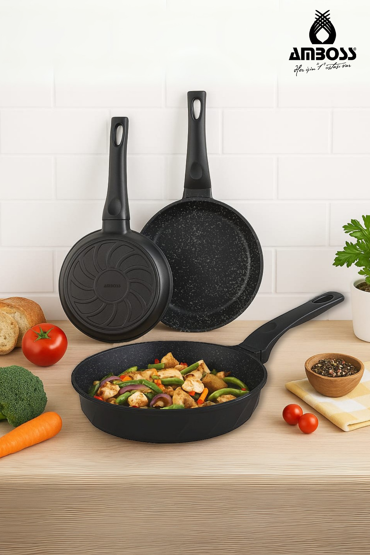 طقم مقالي تيتانيوم 3 قطع - أسود