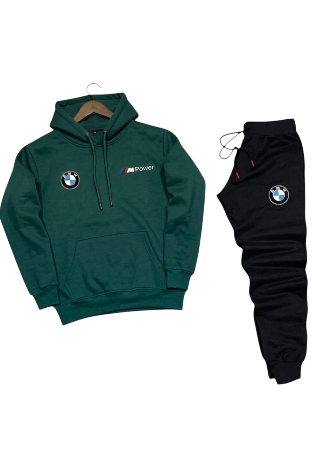 Half Zippered BMW Printed Cotton Green Sweat- Cotton Sweatpants Set Bottom Top 2pcs