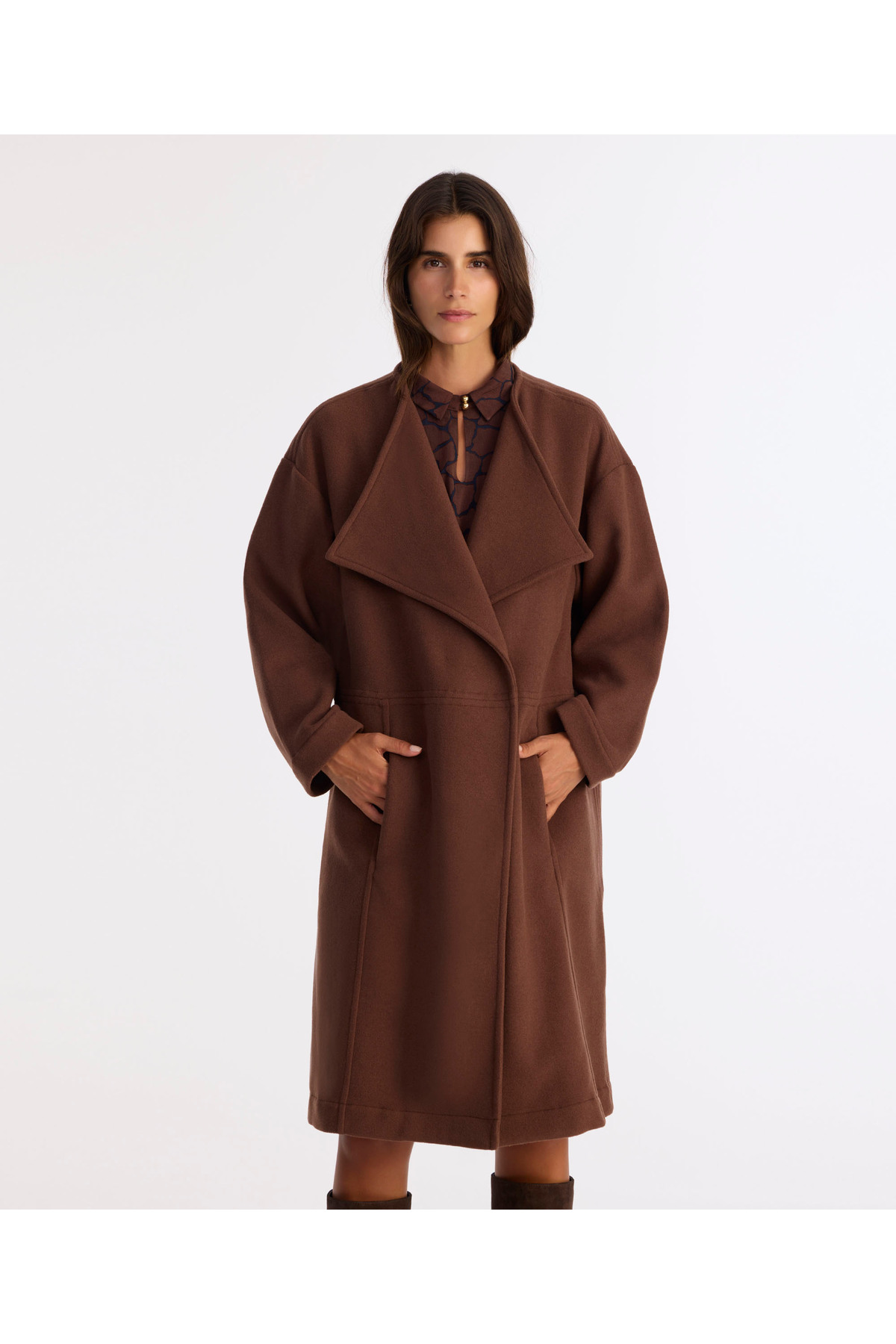 Yargıcı  Geniş Şal Yaka Uzun Kol Palto - Görsel 3