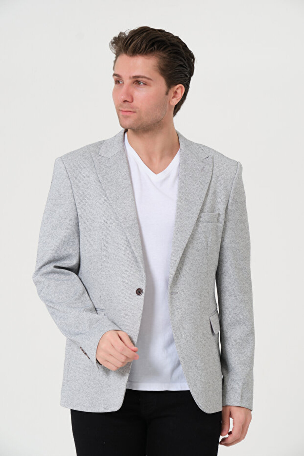 Bonesti Men's Slim Fit Blazer Jacket White with Black Dot Pattern