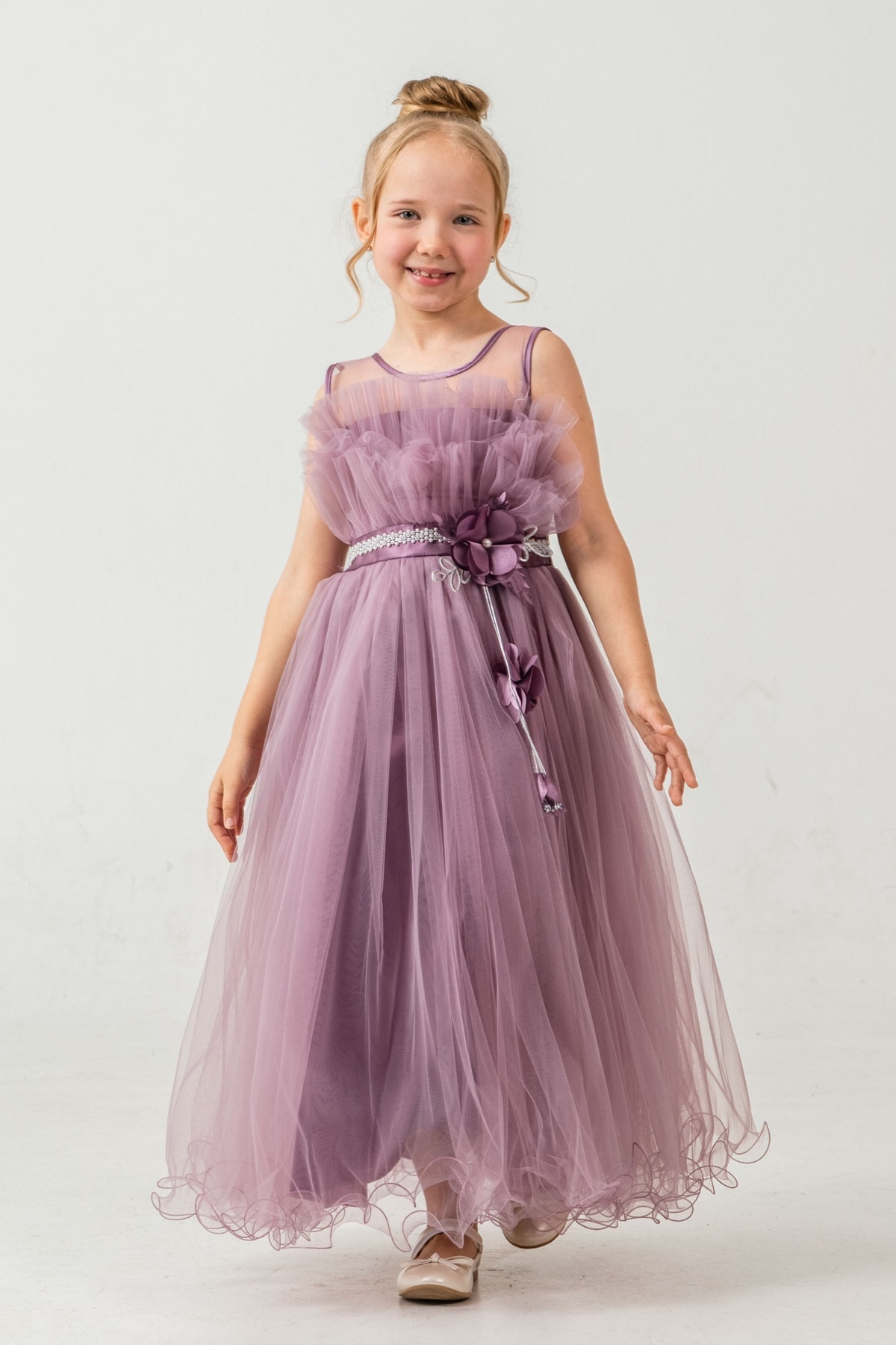 Mnk Baby&Kids Kız Çocuk Robası Katlı Özel Gün Abiye Elbise MNK0475 MÜRDÜM fotoğrafı 2 (önizleme)