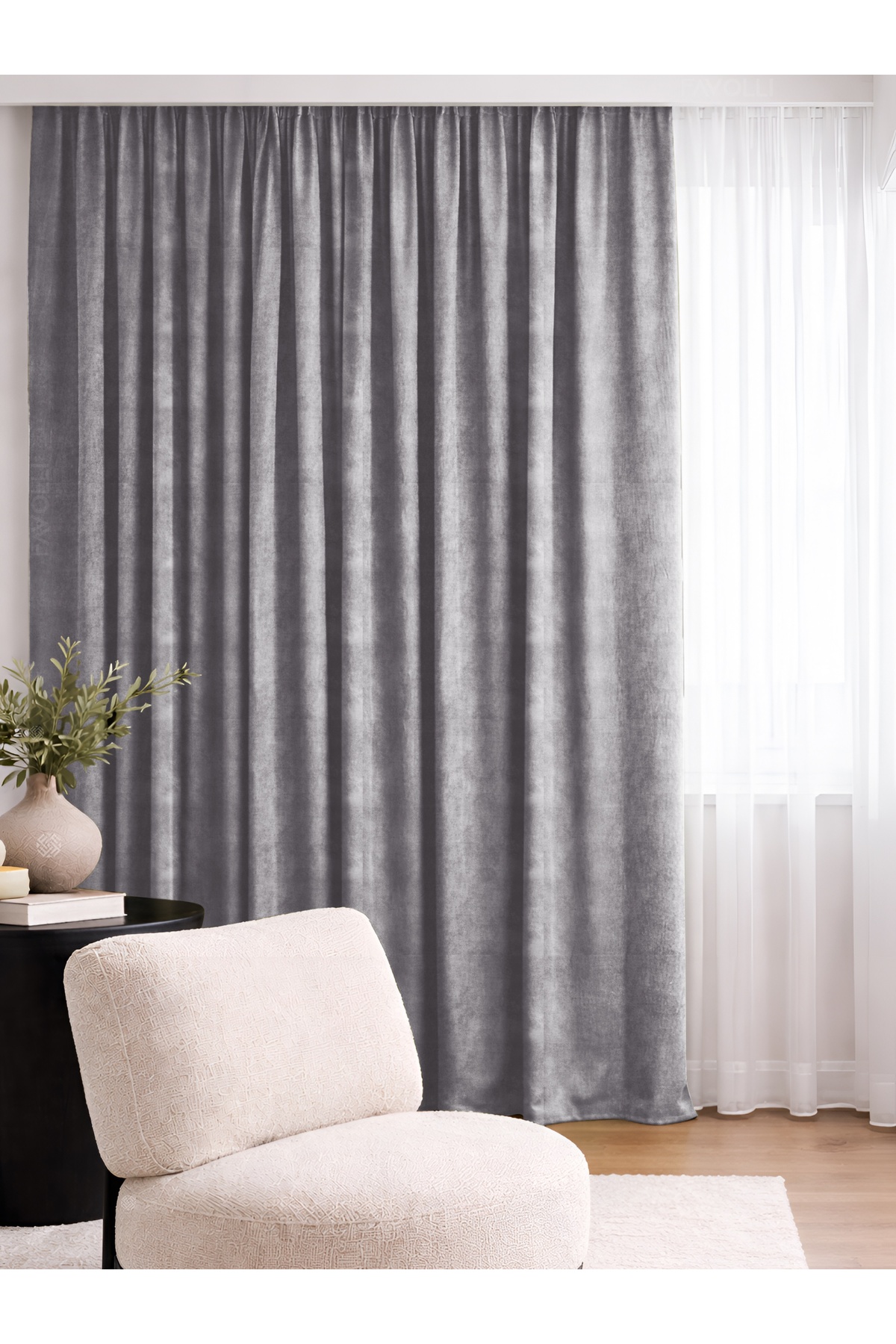 Velvet Textured Grey Island Background Curtain Extrafor Shirred Dream Series