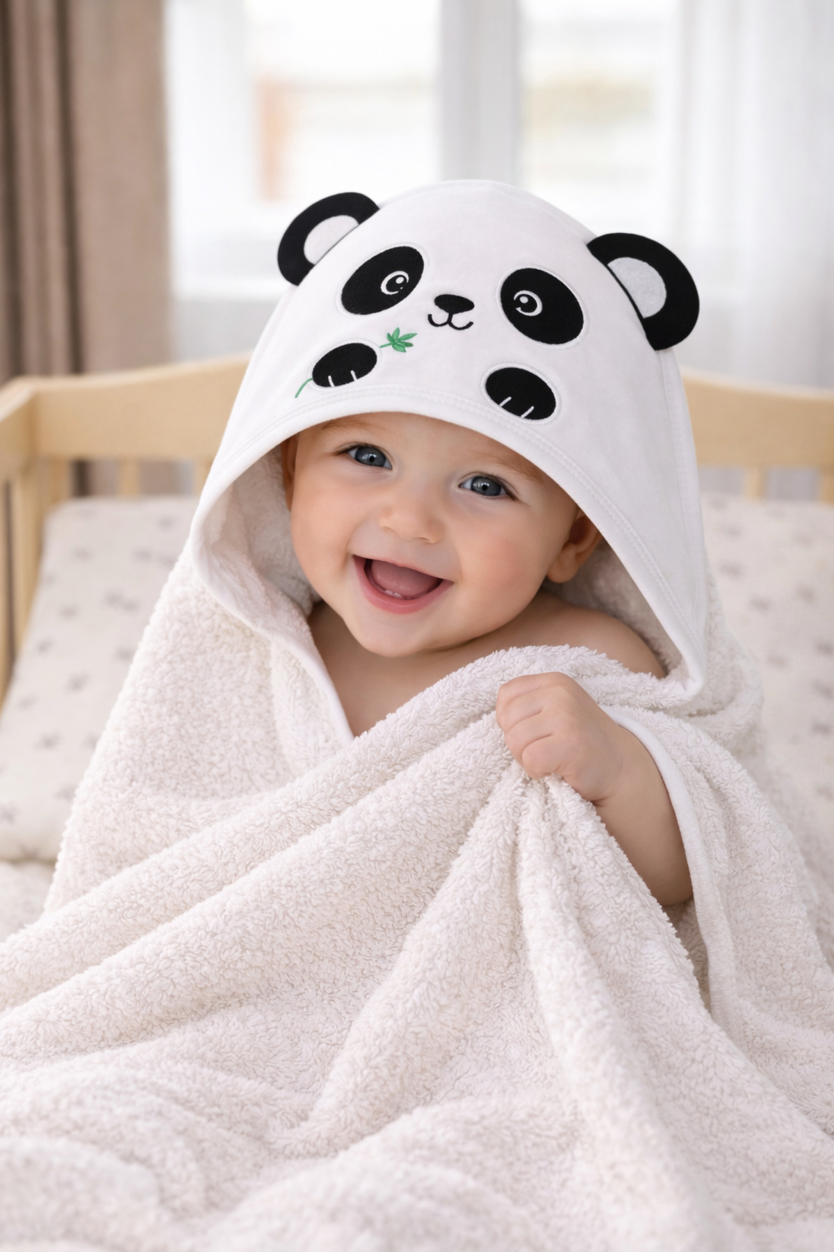 Tomuycuk %100 Pamuklu & Başlıklı Bebek Banyo Havlusu - Panda Nakışlı & Havlu- Yumuşak & Su Emici Hediyelik fotoğrafı 4 (önizleme)