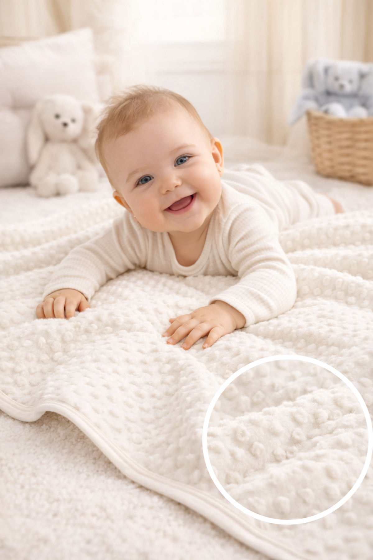 Bebella Ekru Nohut Çift Kat Kız Erkek Bebek Battaniyesi Kundağı Pamuklu Çok Amaçlı Örtü Mevsimlik 90x85cm fotoğrafı 4 (önizleme)