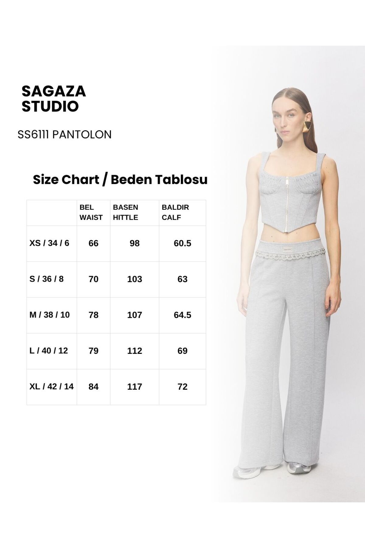 Sagaza Studio SS6111 Beli Lastikli Cep Detaylı Pamuklu Pantolon
