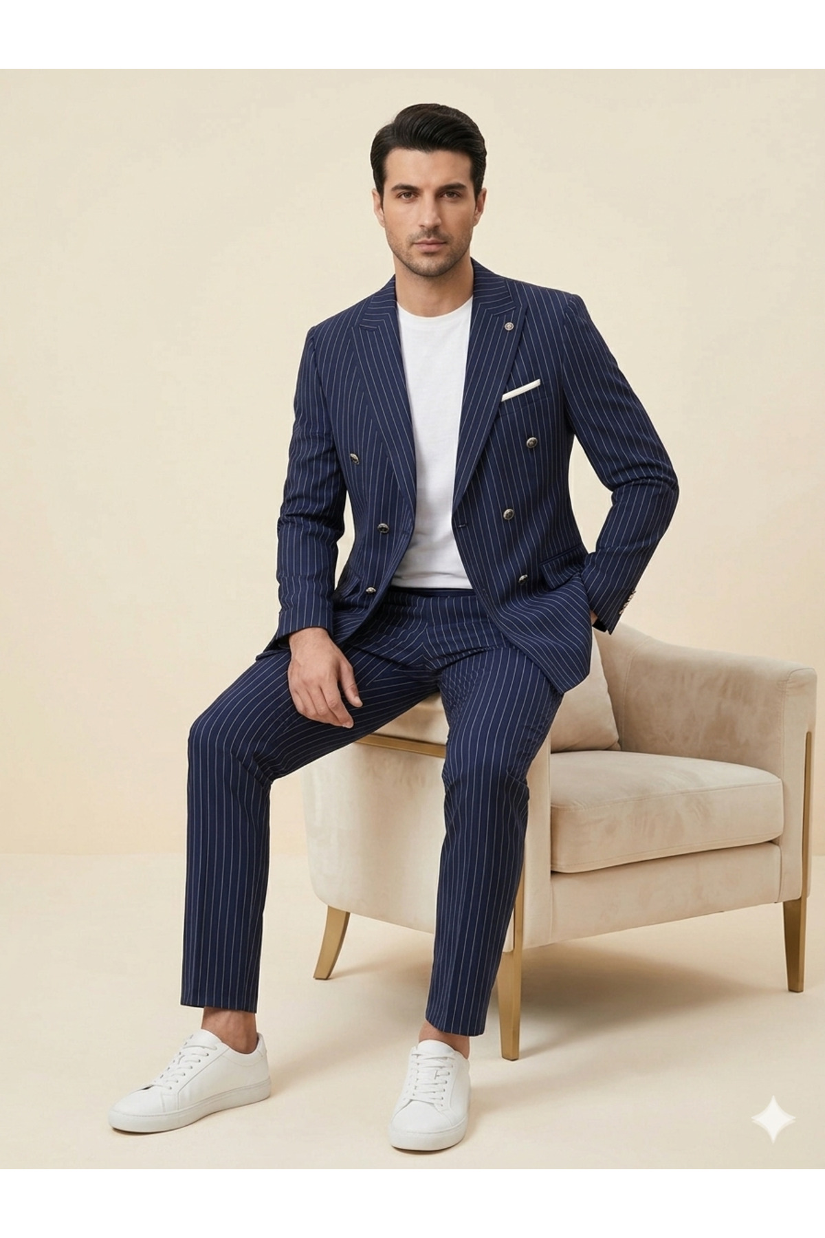 ATKGİYİM ATK Giyim Erkek Slim Fit Çizgili Kruvaze Takım ElbisE yeni trend takım elbise spor klasik kombın görsel 2