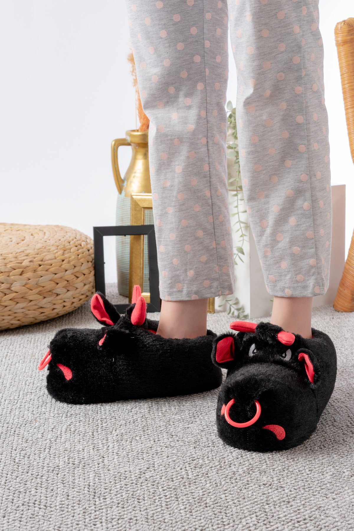 Slipcat Unisex Hayvanlı Panduf Ev Ayakkabısı Ses Yapmaz Taban görsel 3