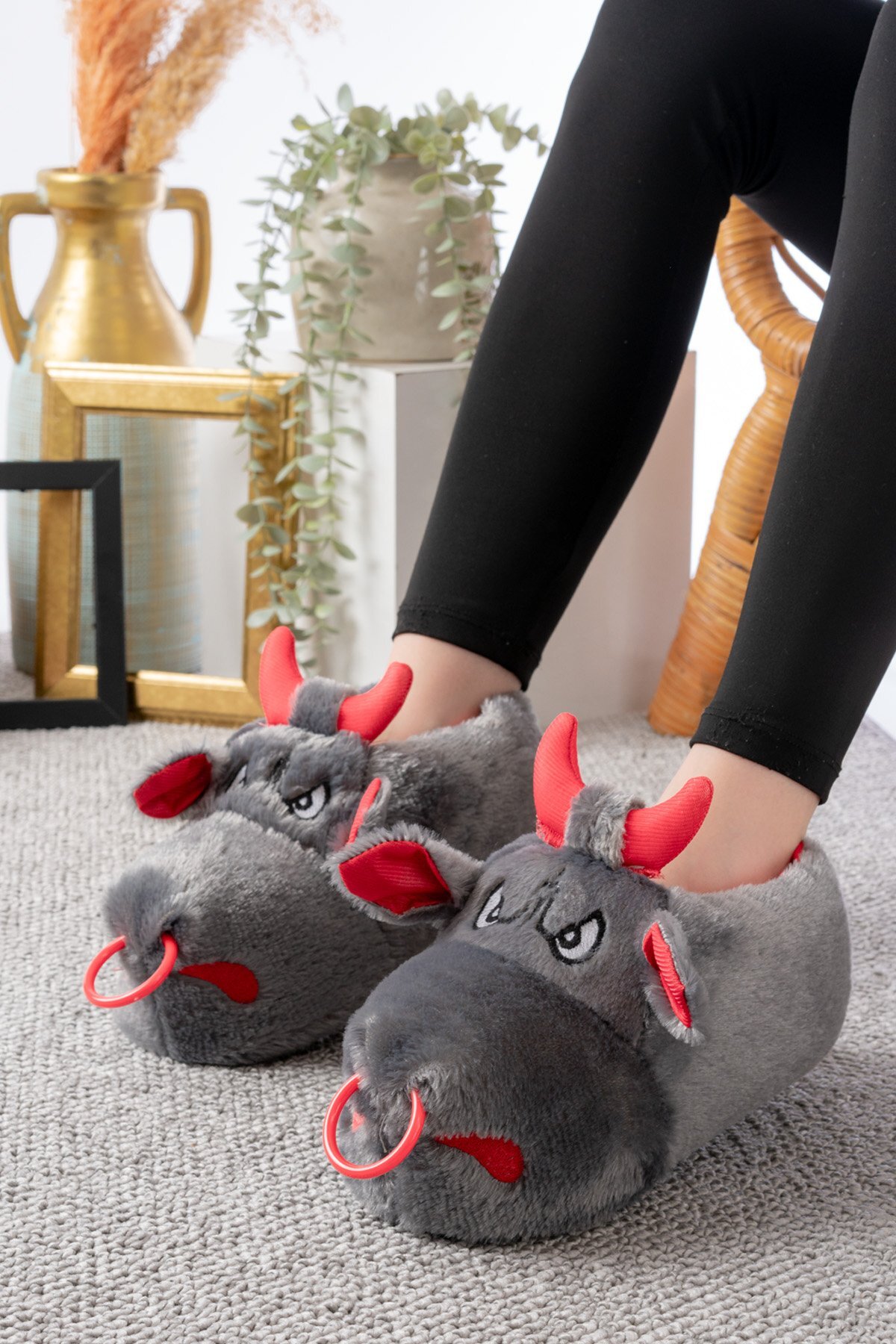 Slipcat Unisex Hayvanlı Panduf Ev Ayakkabısı Ses Yapmaz Taban görsel 3