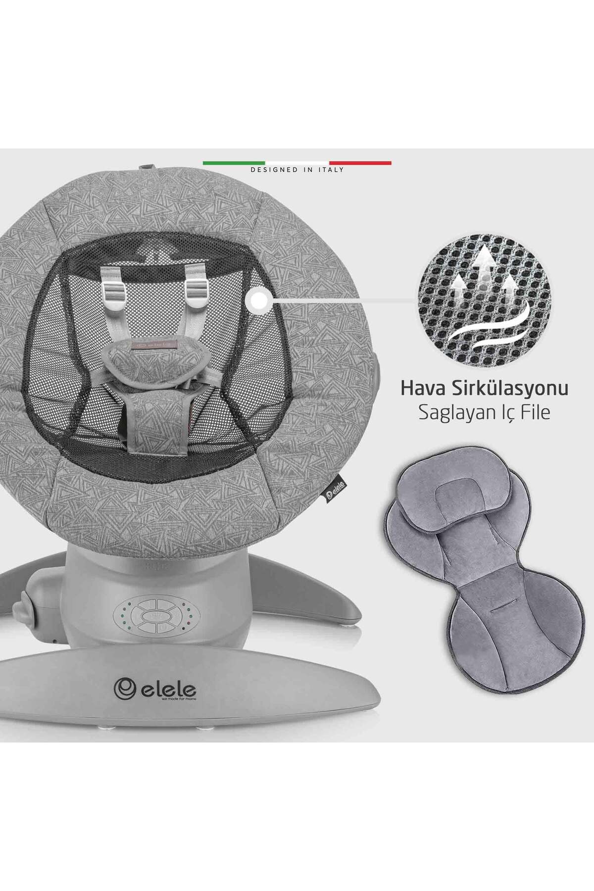 Elele Roma Lüks Elektrikli Otomatik Sallanan Ana Kucağı 360° Dönebilen Kademeli Antrasit fotoğrafı 7 (önizleme)