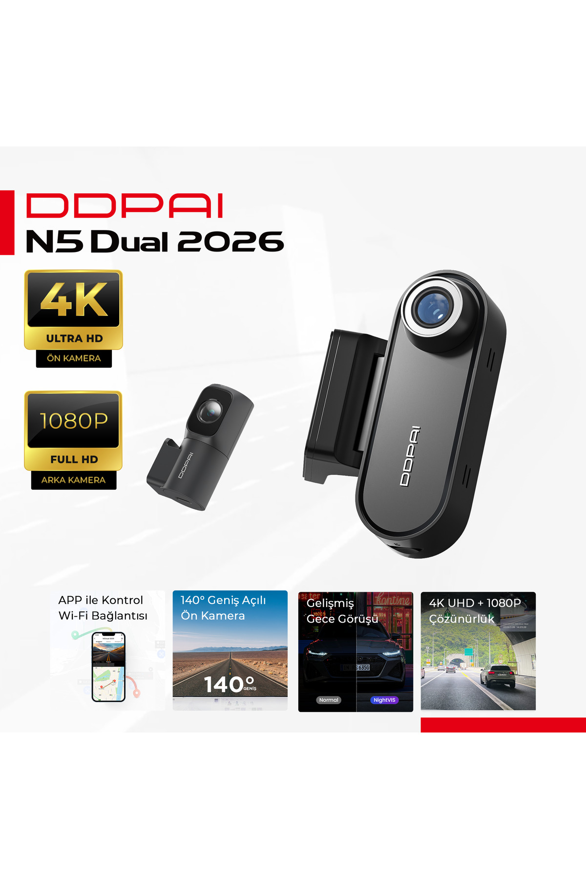 DDPAI N5 Dual Araç Kamerası Ön Arka Kamera 4K Kayıt WiFi GPS - Fiyatı, Yorumları
