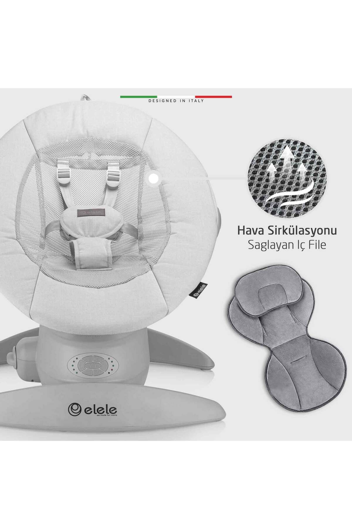Elele Roma Lüks Elektrikli Otomatik Sallanan Ana Kucağı 360° Dönebilen Kademeli Gri fotoğrafı 7 (önizleme)
