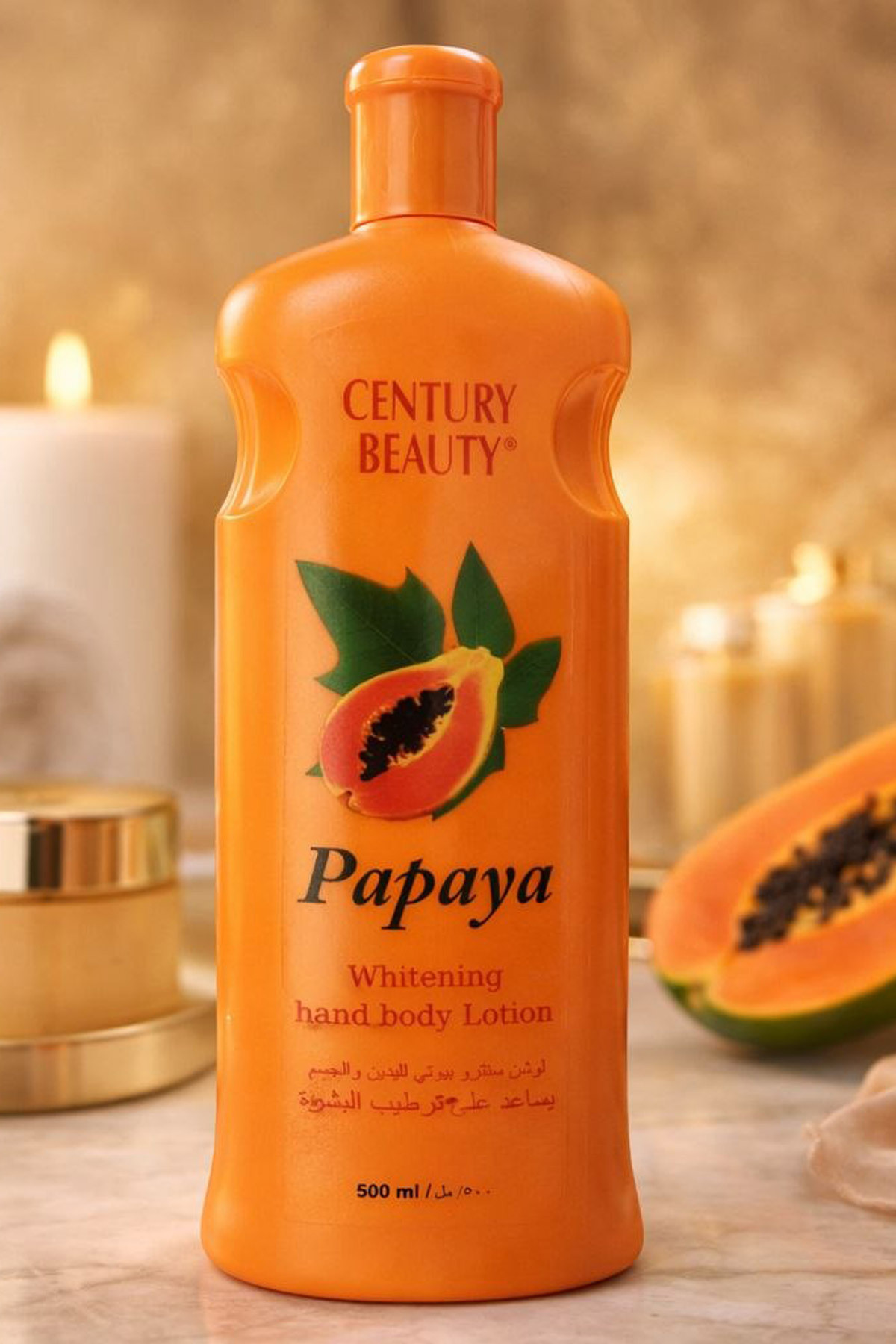 CENTURY BEAUTY papaya özlü vücut kremi, losyun 500ml Papaya cilde güzel bir yumuşaklık ve tazelik kazandırır — papaya3