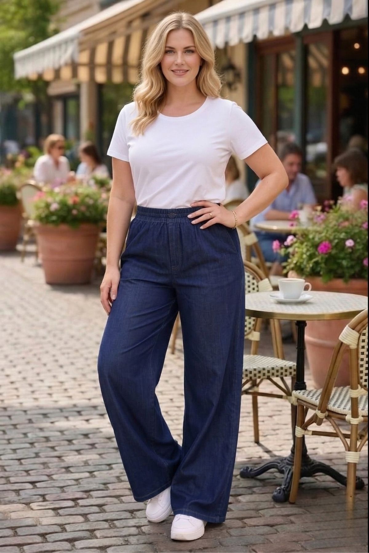 Plus Size Summer Elastic Wide Leg High-Waisted Jeans