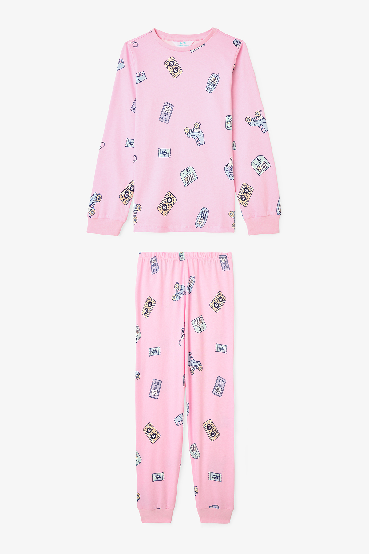 Penti Kız Çocuk Retro Oyuncak Desenli Pamuklu Uzun Kollu 2'li Pijama Takımı fotoğrafı 2 (önizleme)