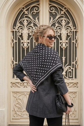 tarzınısec Siyah Beyaz Puantiye Model Fular Bandana Şal Estascarf 70x70 Cm