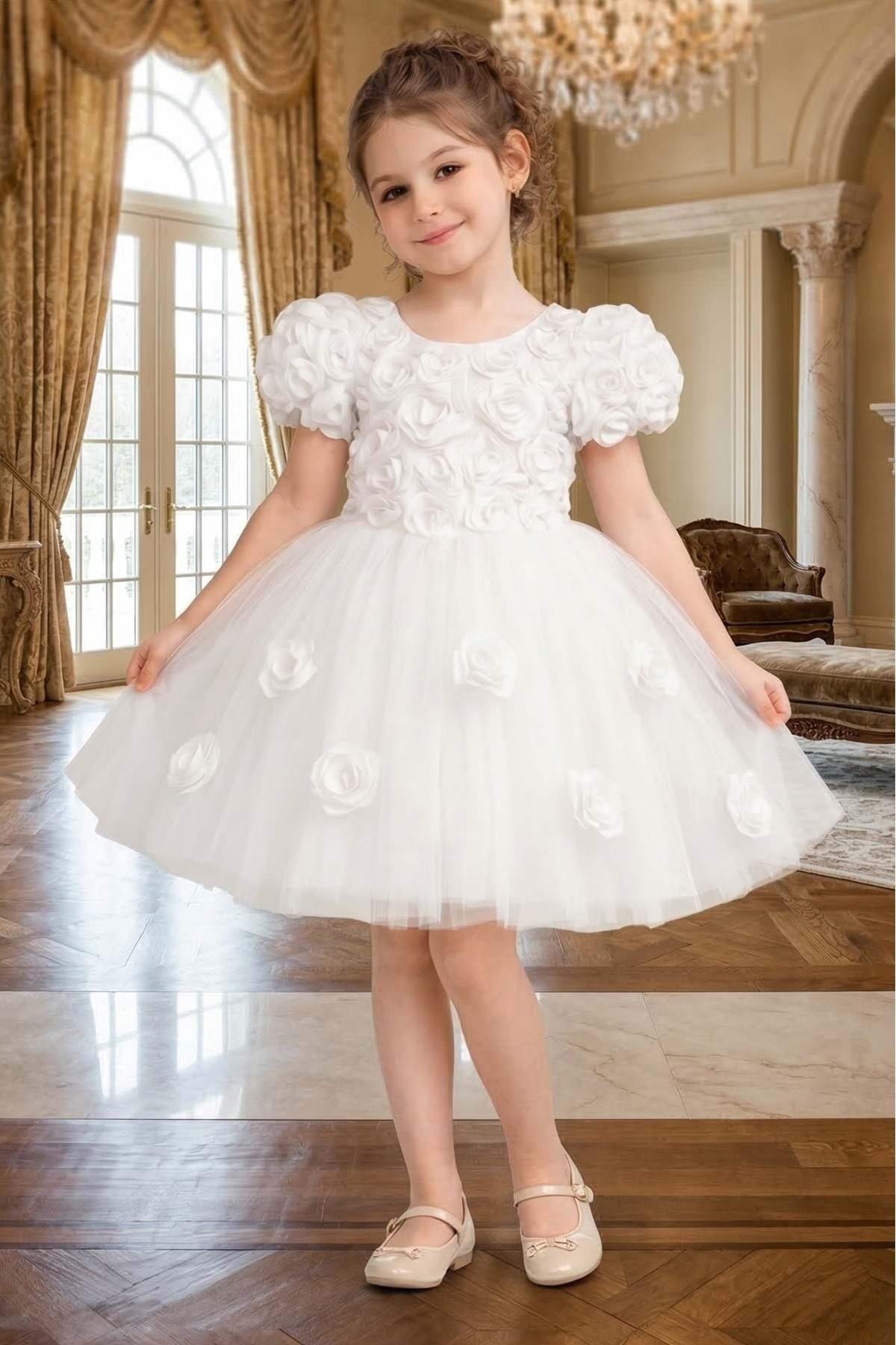 Mnk Baby&Kids Rosali Lase Detay Kız Tütü Abiye Elbise M00803 BEYAZ