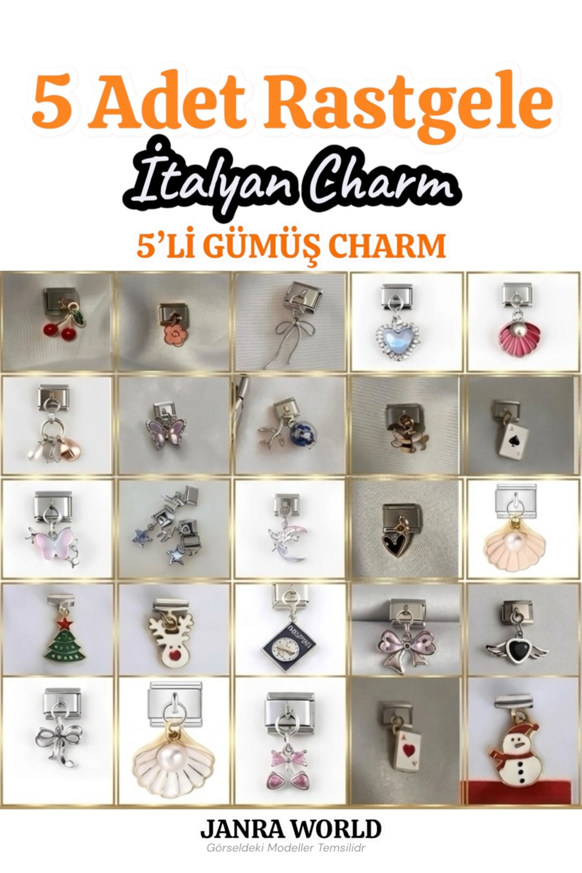 5 Pcs Random Steel Italian Charm 9mm Italian Charm Bracelet Compatible - Dangle & No Dangle