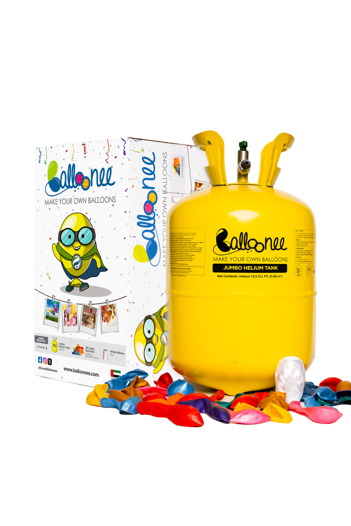 Balloonee Jumbo Disposable Helium Party Kit - 50 Balloons
