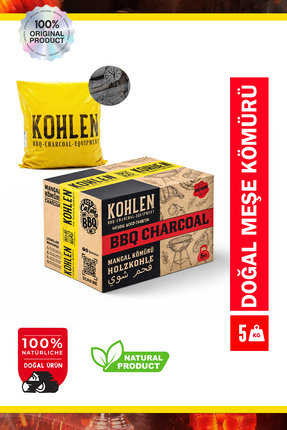 KOHLEN Doğal Meşe Mangal Kömürü Bbq Özel | Boylanmış | Doğal | 5 Kğ