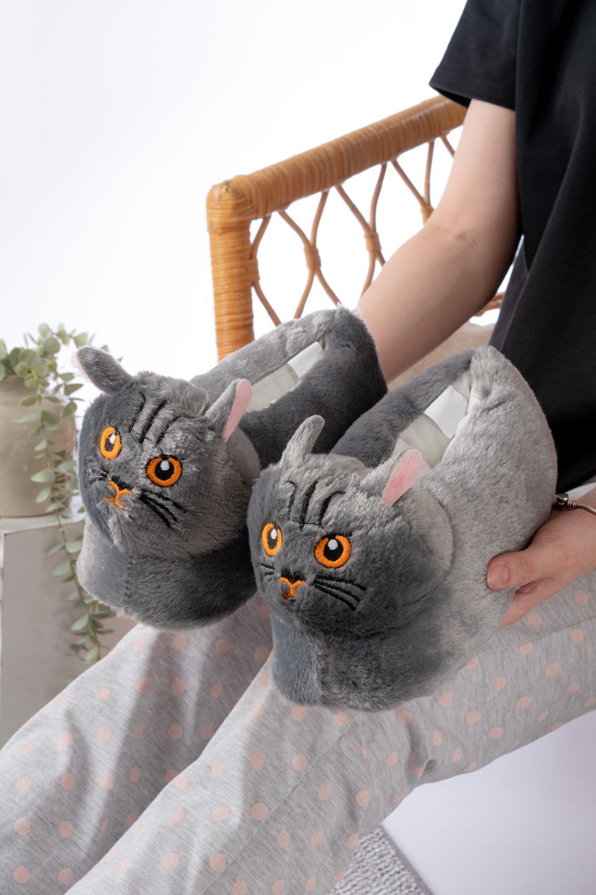 Slipcat Kedi Figürlü Peluş Panduf Ev Pandufu Unisex