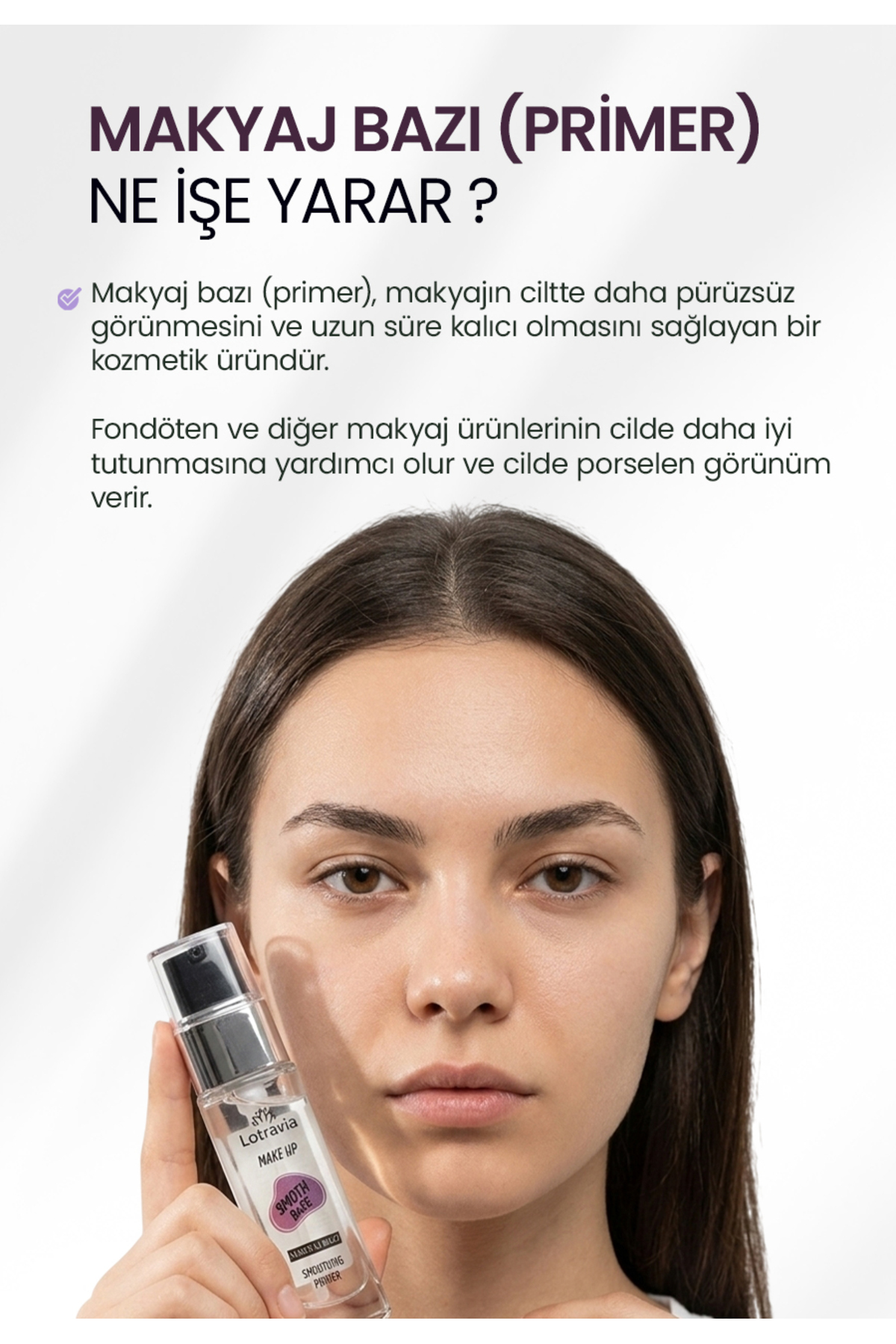 Smoth Base Makyaj Bazı Smoothing Primer 30 ml | Pore-Blurring & Smoothing — سفید Lotraviamakyajbazı — تصویر 3 از 6
