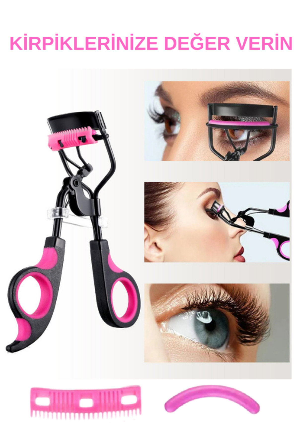 Kirpik Kıvırıcı & Kirpik Makası Pro Eyelash Curler Makyaj Maskara Rimel Eyeliner Uyumlu Kirpik Kıvırıcı Doğal Görün — صورتی ProPinkKıvırıcı — تصویر 3 از 6