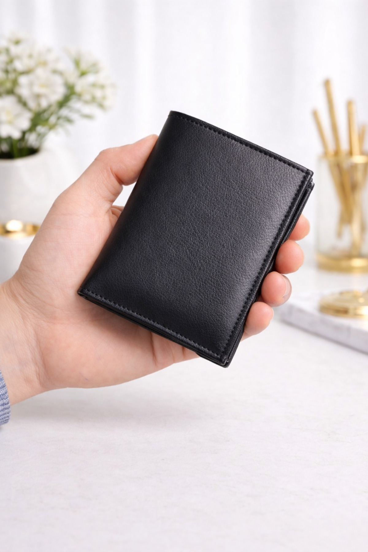 Walle's Polo  Siyah Vegan Deri Spor Model İnce Nakit Para Bölmeli Erkek Cüzdan-kartlık