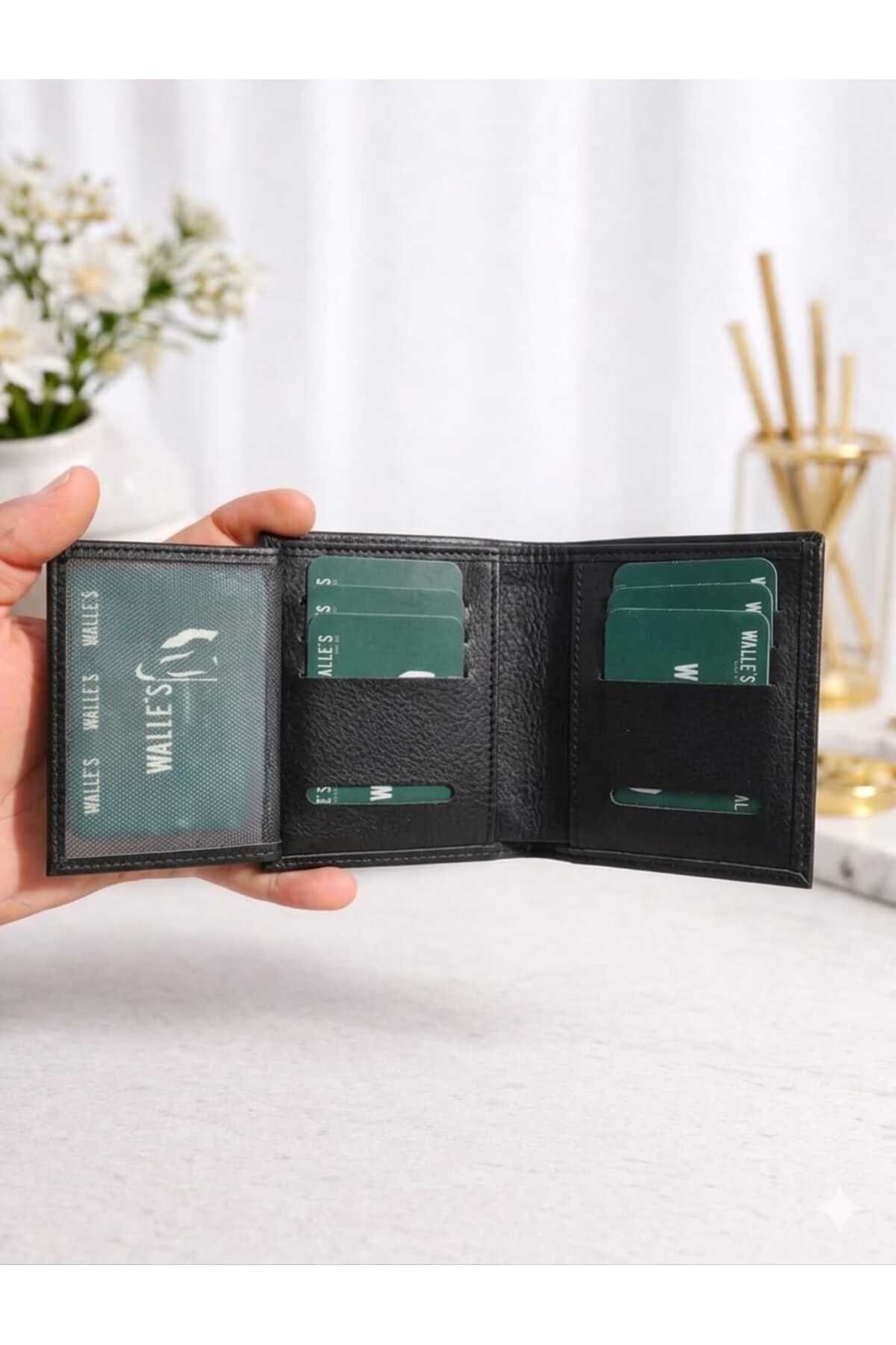 Walle's Polo  Siyah Vegan Deri Spor Model İnce Nakit Para Bölmeli Erkek Cüzdan-kartlık - Görsel 3