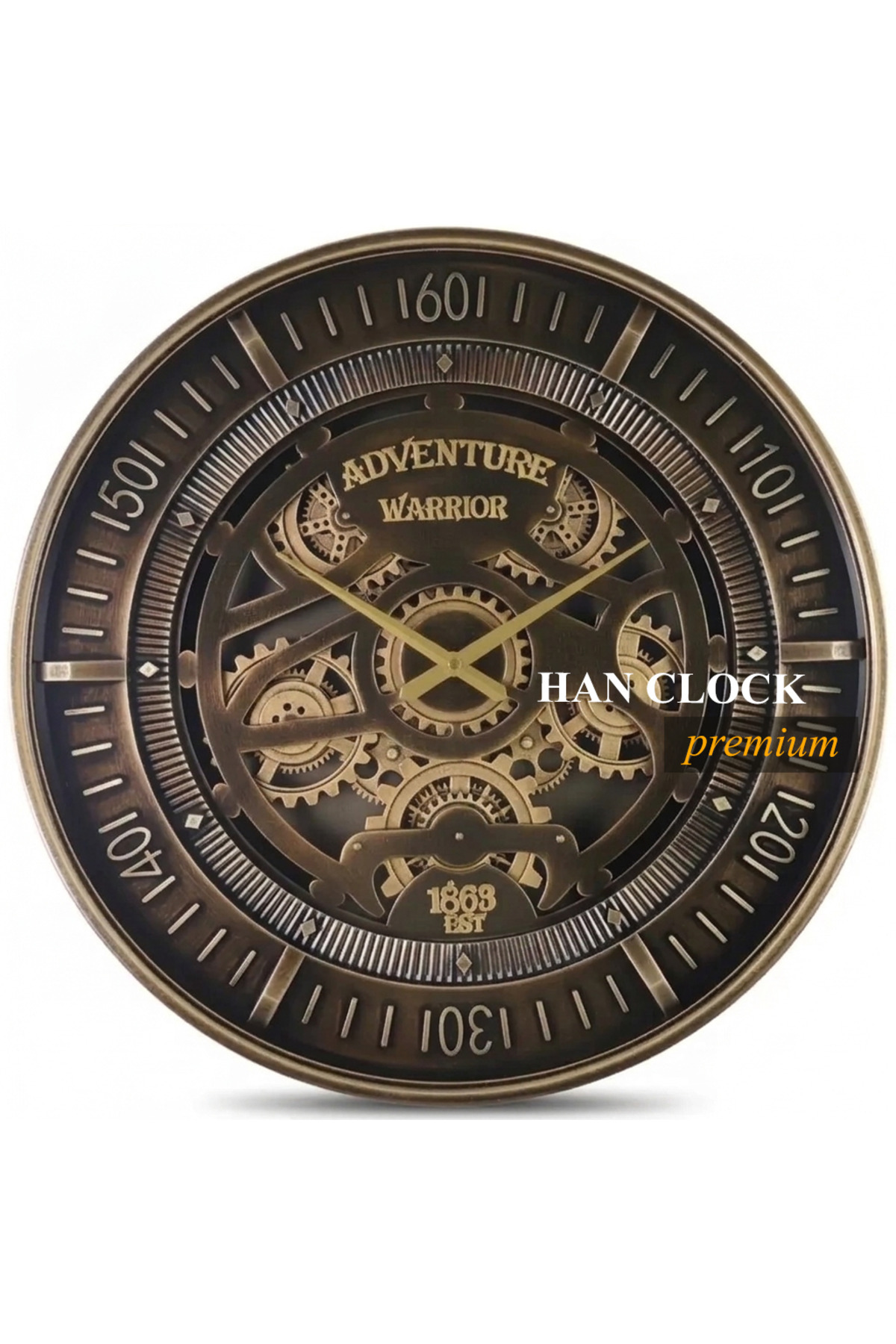 Han Clock Adventure Varrior METAL ÇARKLI DUVAR SAATİ 60cm (Kahve