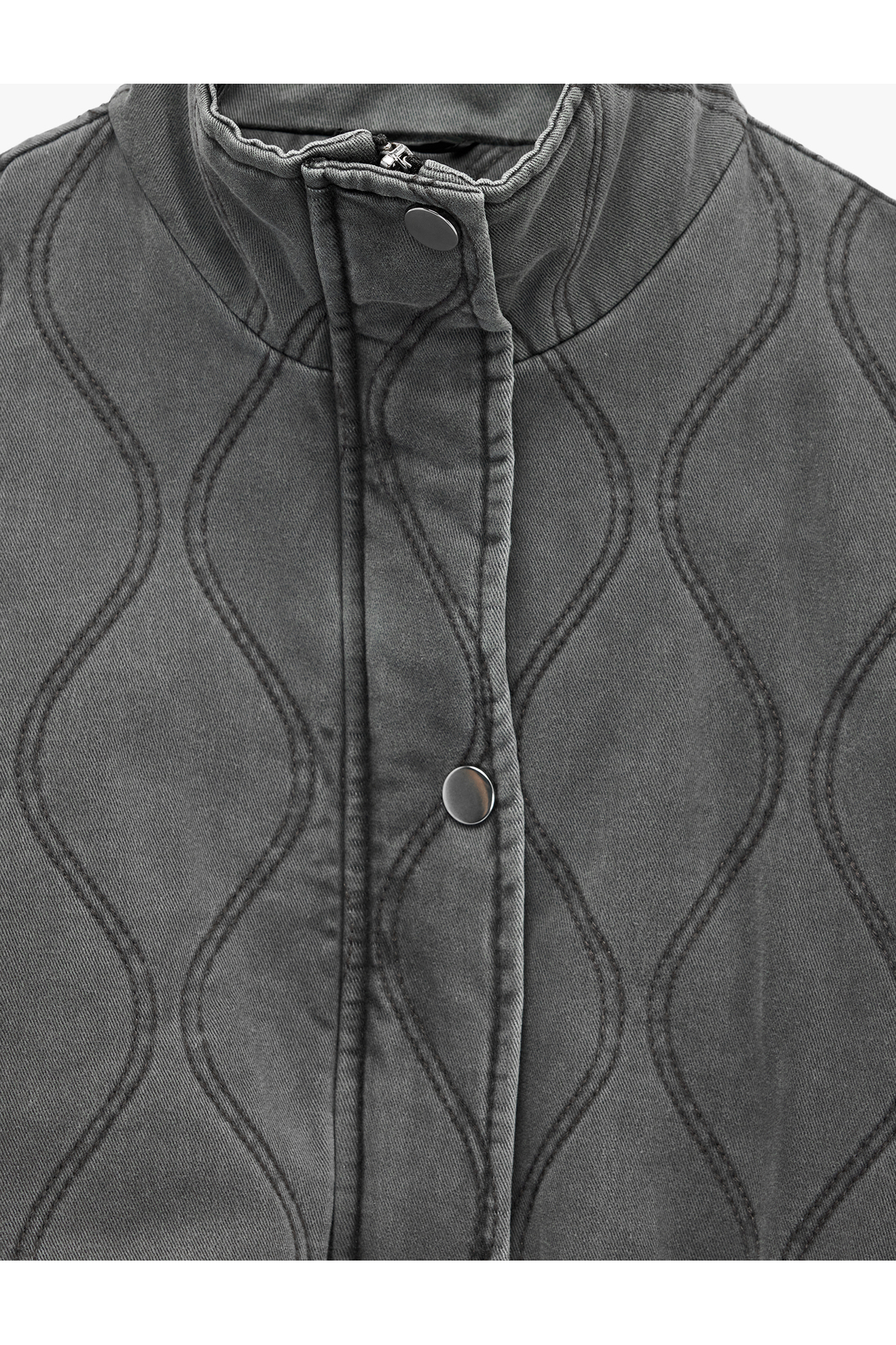 Koton  Cepli Yıkamalı Uzun Kollu Dik Yaka Fermuarlı Kapitoneli Ceket - Görsel 5